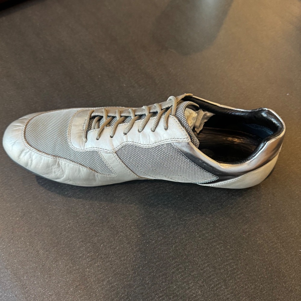 Ralph Lauren Morrison Men 12 D Silver Metallic Leather Mesh Fashion Sneakers - Picture 2 of 15